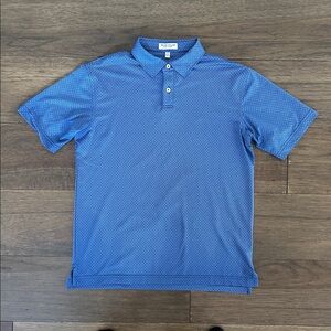 Peter Millar Axle Geo Youth Performance Jersey Polo, Blue Patterned Golf Shirt
